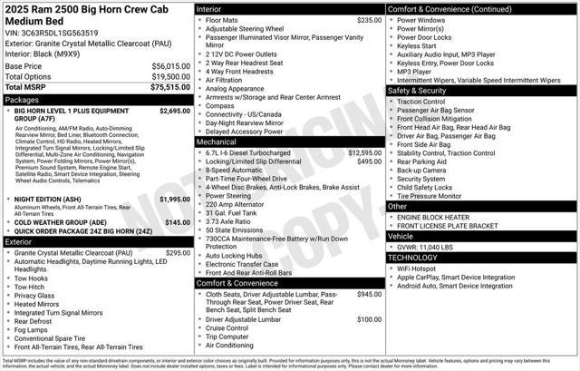 new 2025 Ram 2500 car, priced at $76,070