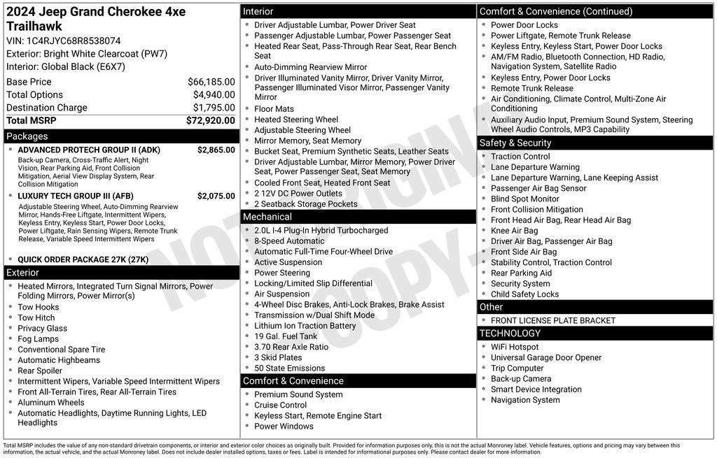 new 2024 Jeep Grand Cherokee 4xe car, priced at $72,920