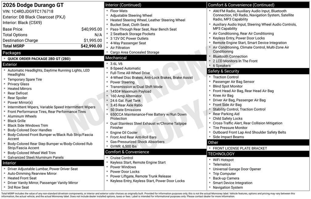 new 2026 Dodge Durango car, priced at $42,990