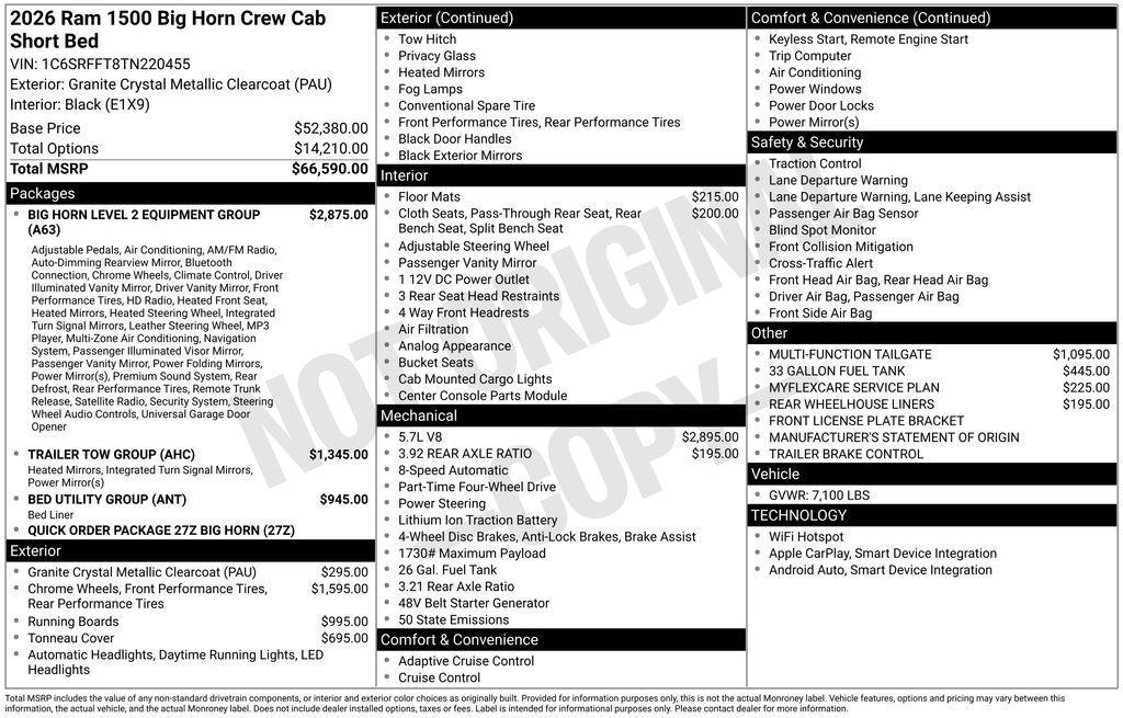new 2026 Ram 1500 car, priced at $66,405