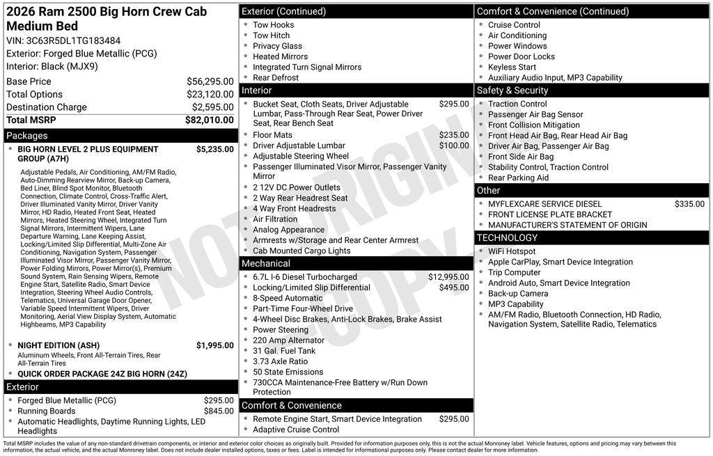 new 2026 Ram 2500 car, priced at $79,415