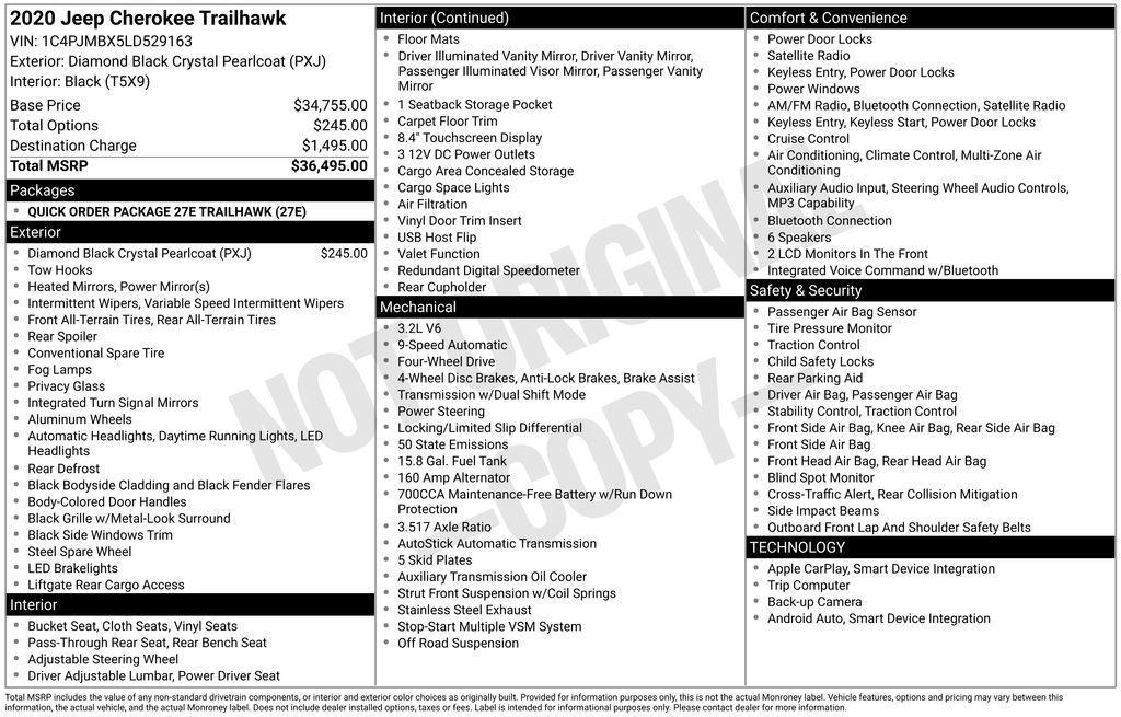 used 2020 Jeep Cherokee car, priced at $18,000