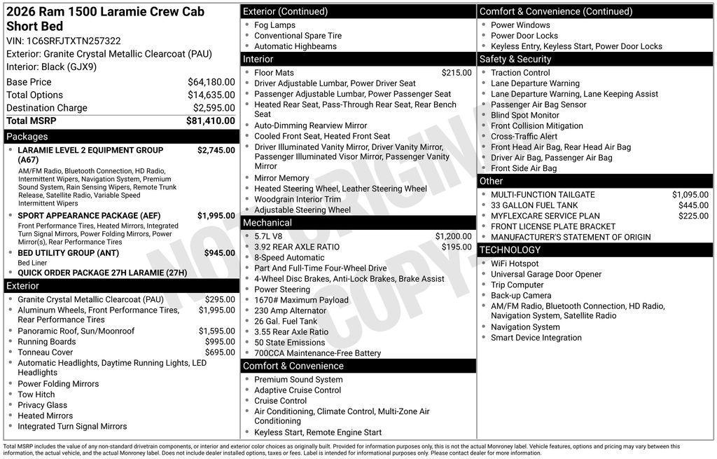 new 2026 Ram 1500 car, priced at $80,520