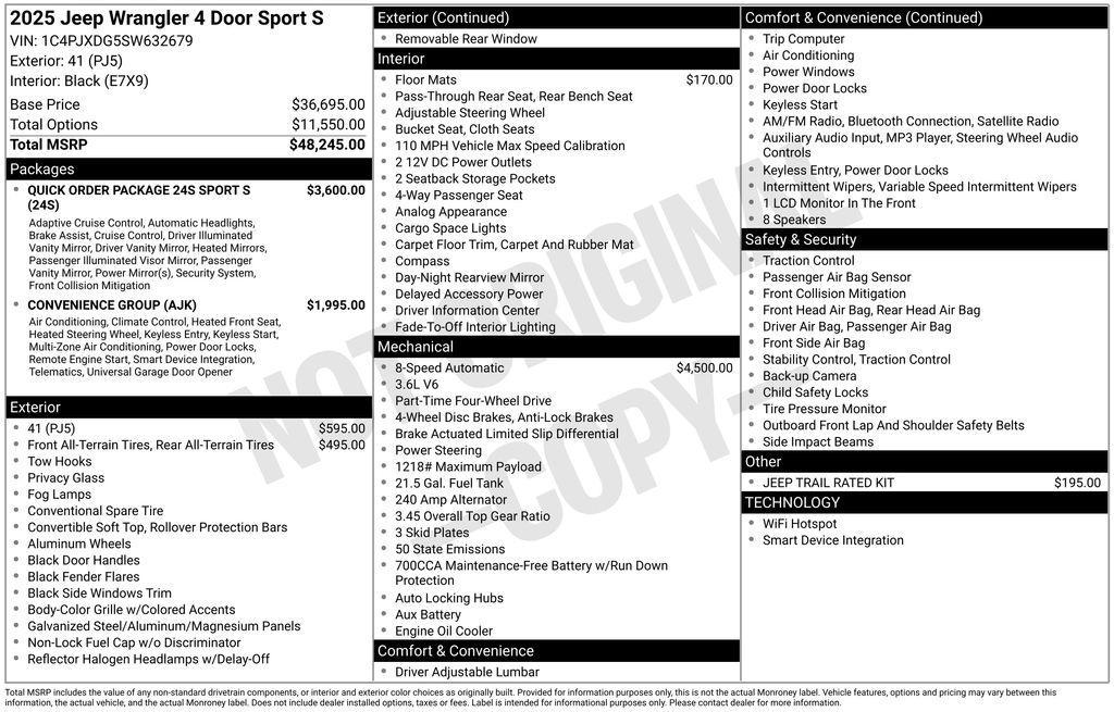 new 2025 Jeep Wrangler car, priced at $50,240