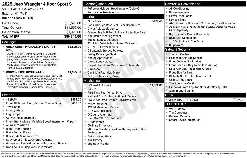 new 2025 Jeep Wrangler car, priced at $50,240