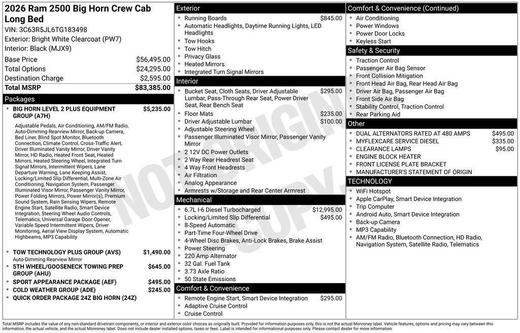 new 2026 Ram 2500 car, priced at $81,485