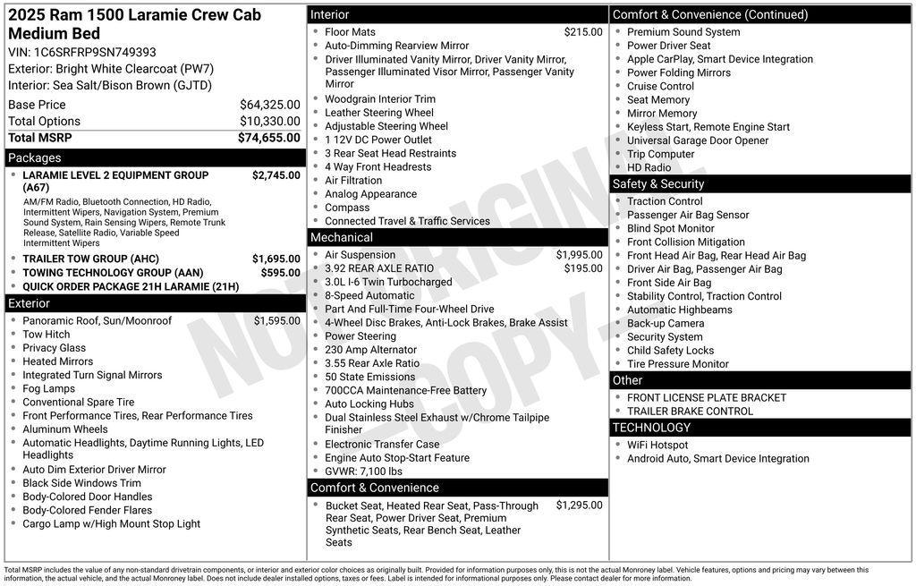 new 2025 Ram 1500 car, priced at $76,750