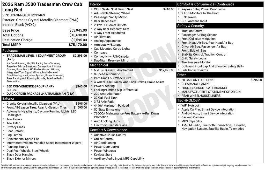 new 2026 Ram 3500 car, priced at $74,760