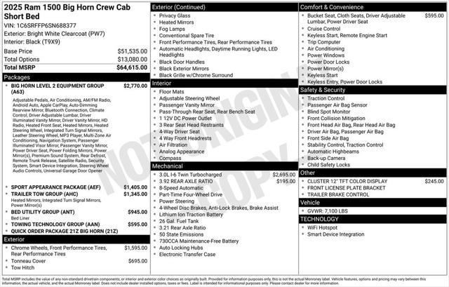 new 2025 Ram 1500 car, priced at $65,870