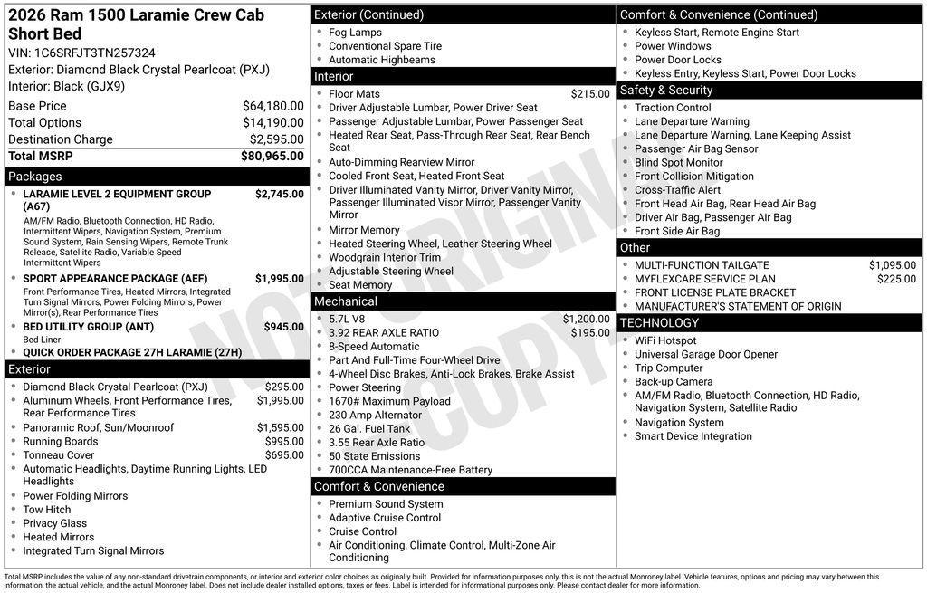 new 2026 Ram 1500 car, priced at $80,965
