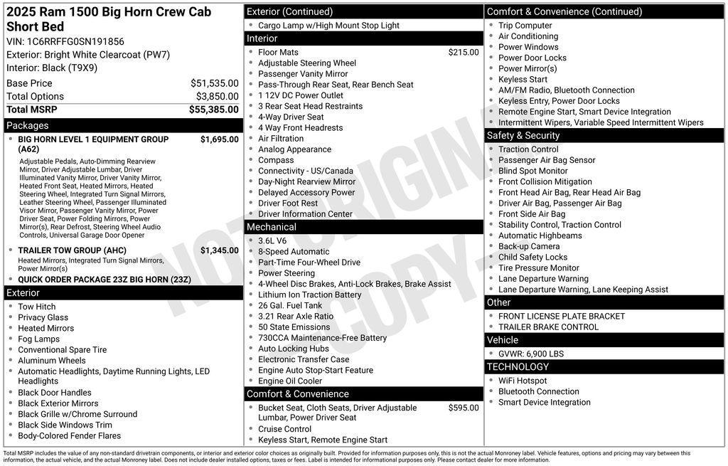 new 2025 Ram 1500 car, priced at $57,480