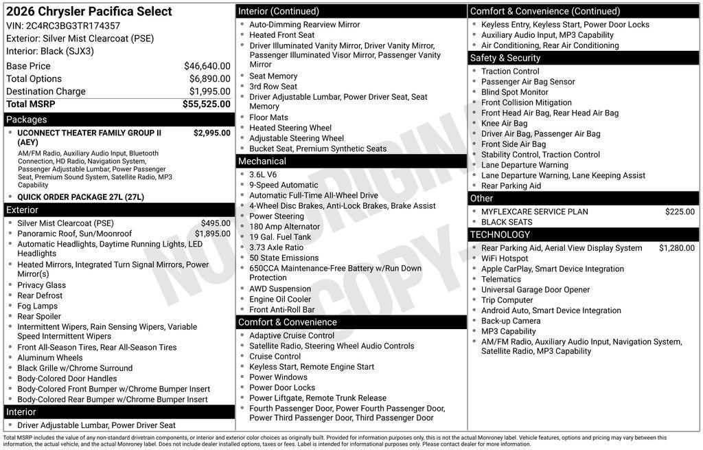 new 2026 Chrysler Pacifica car, priced at $54,725
