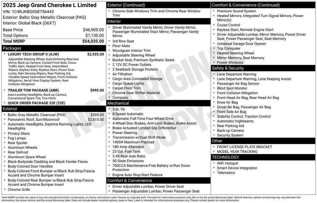 new 2025 Jeep Grand Cherokee L car, priced at $56,030