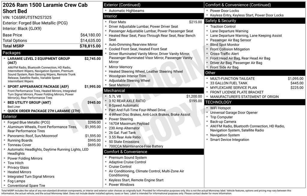 new 2026 Ram 1500 car, priced at $80,520