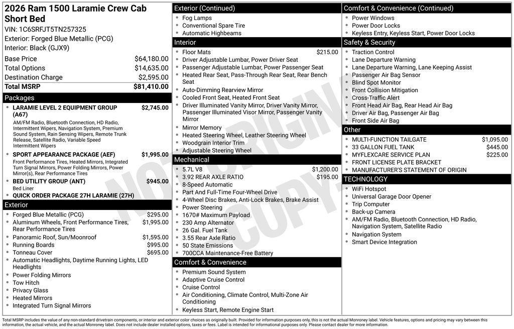 new 2026 Ram 1500 car, priced at $80,520