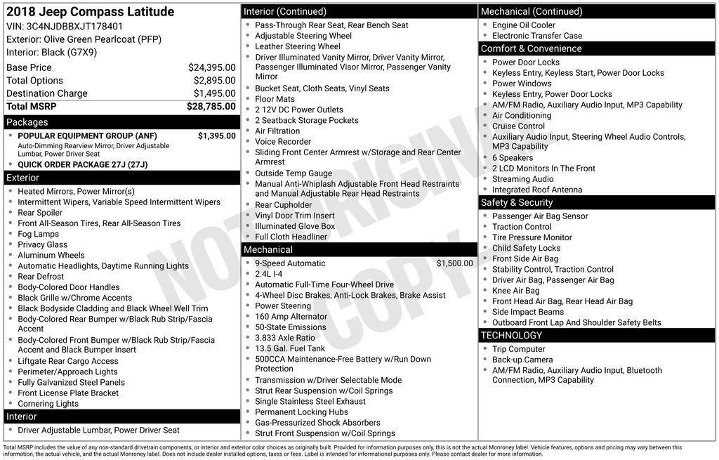 used 2018 Jeep Compass car, priced at $7,865