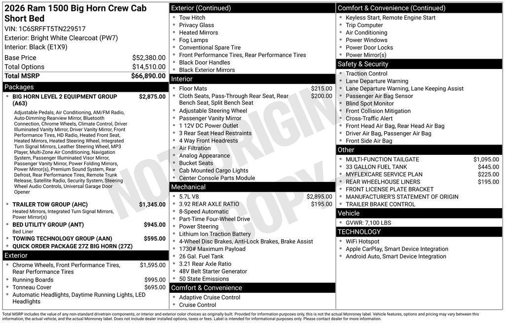 new 2026 Ram 1500 car, priced at $66,705