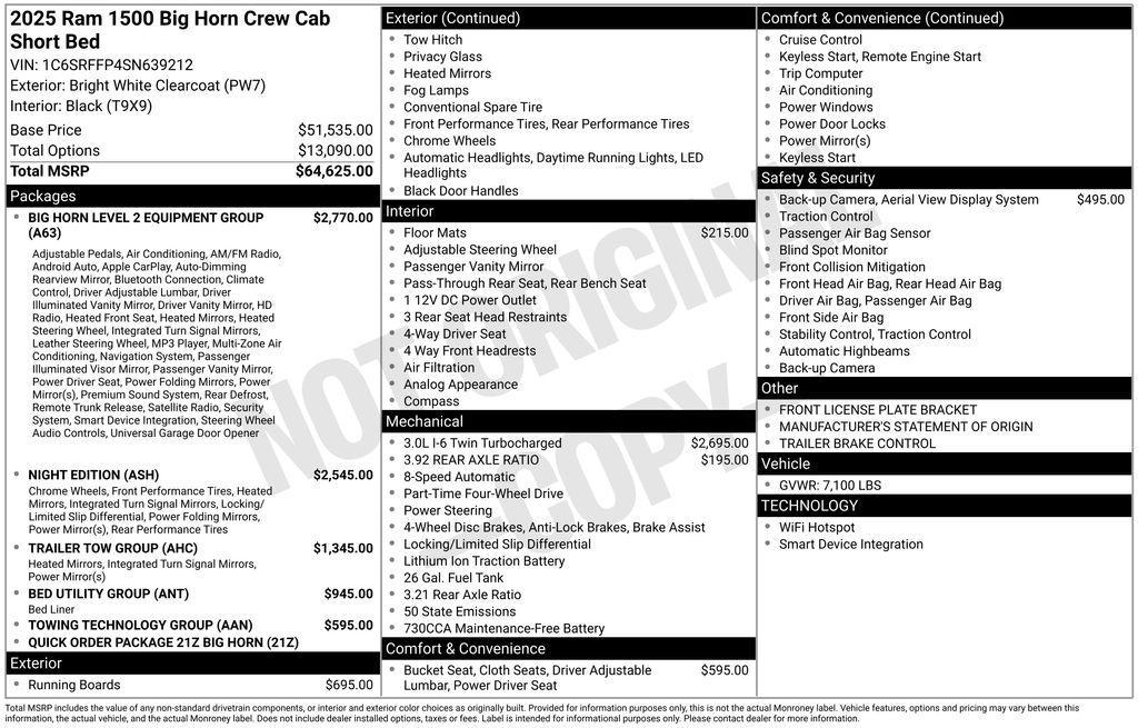new 2025 Ram 1500 car, priced at $66,025