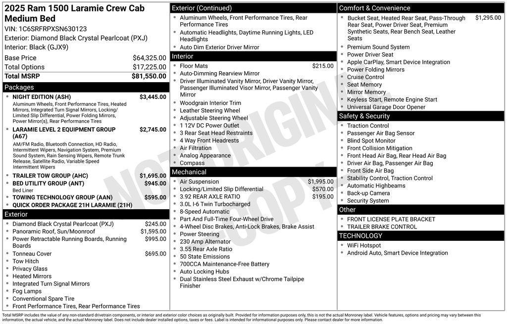 new 2025 Ram 1500 car, priced at $82,250