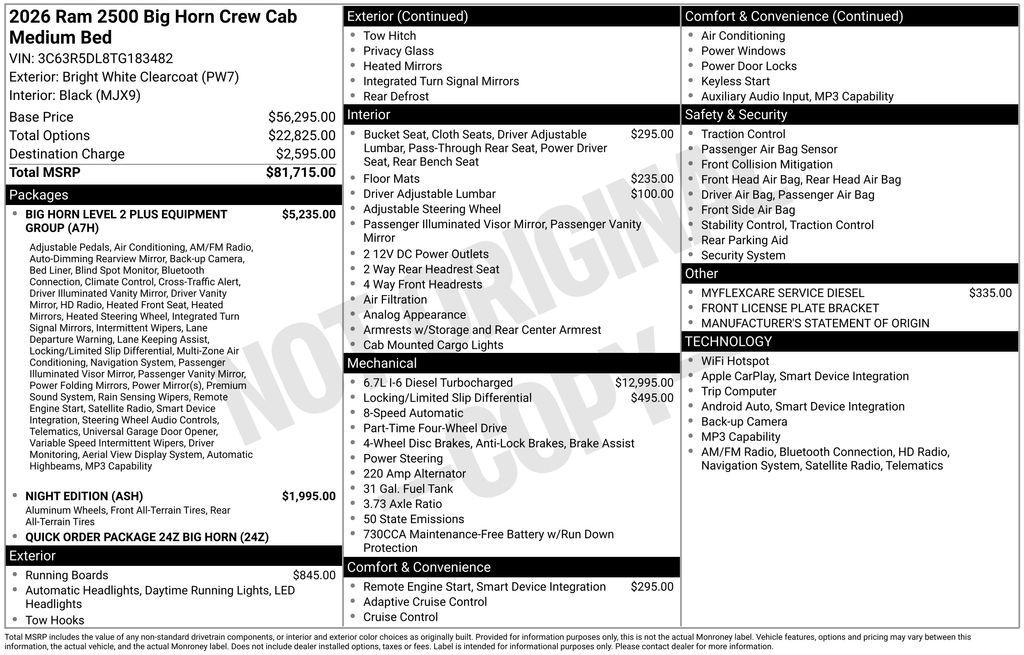 new 2026 Ram 2500 car, priced at $79,120