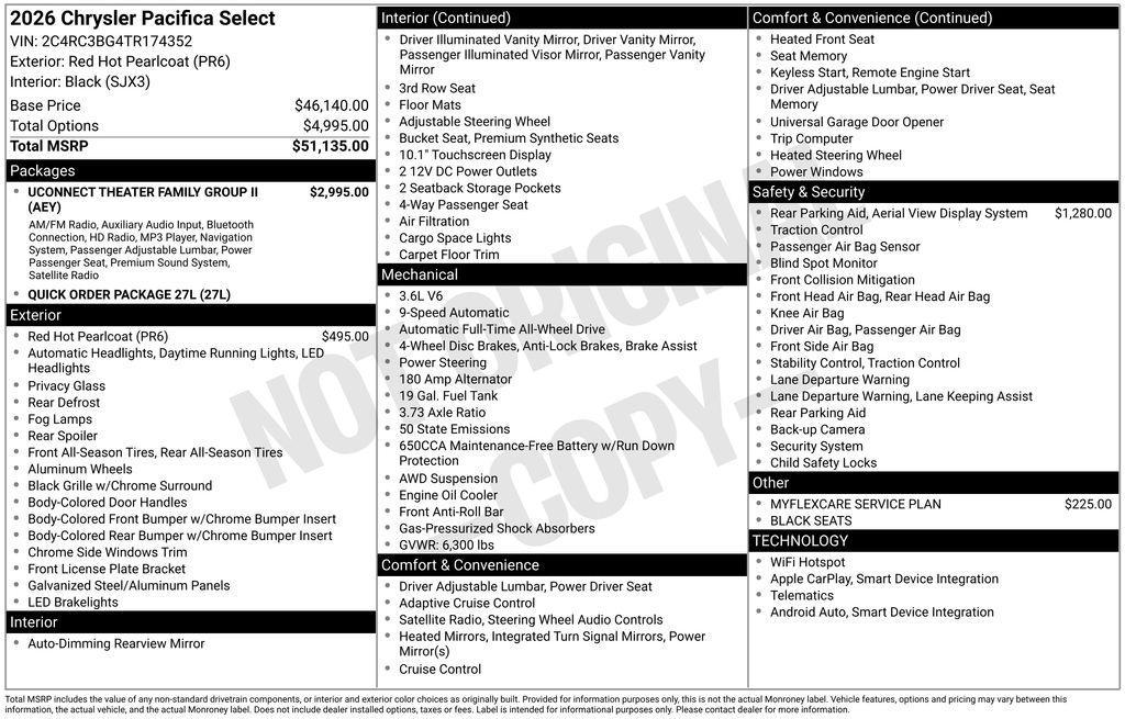 new 2026 Chrysler Pacifica car, priced at $53,130