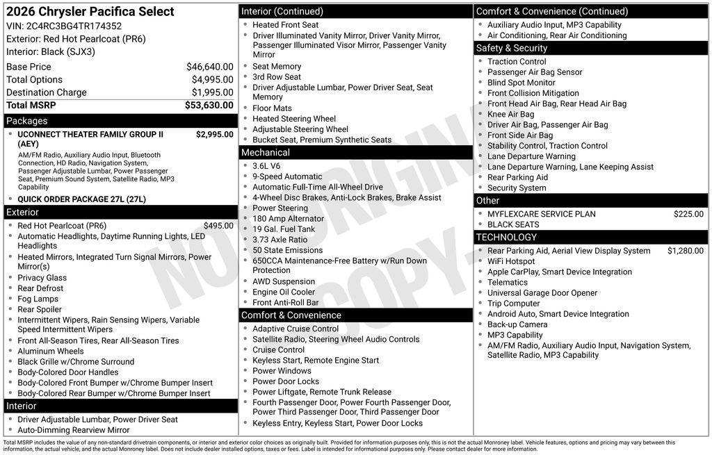 new 2026 Chrysler Pacifica car, priced at $53,130