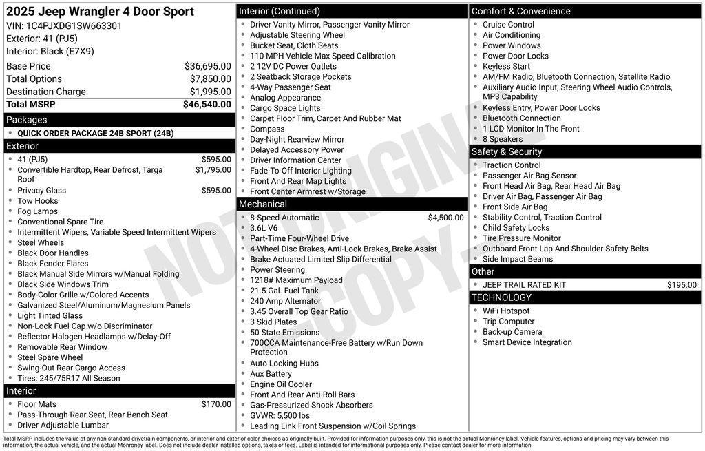 new 2025 Jeep Wrangler car, priced at $46,540