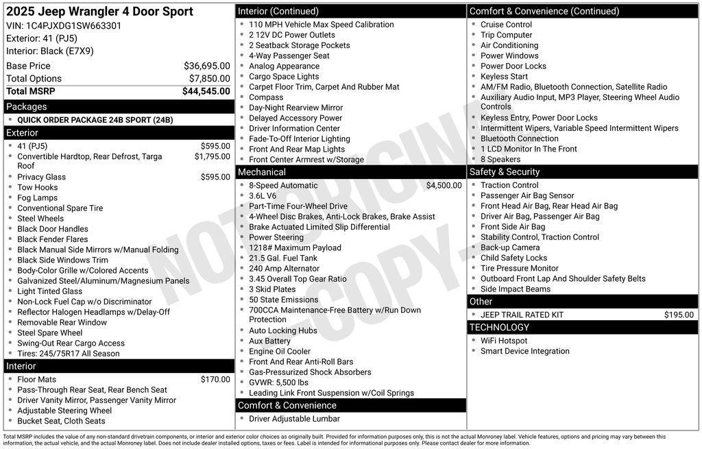 new 2025 Jeep Wrangler car, priced at $46,540