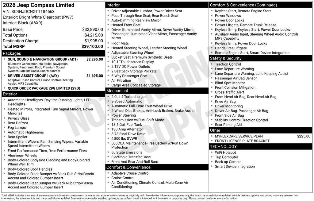 new 2026 Jeep Compass car, priced at $39,100