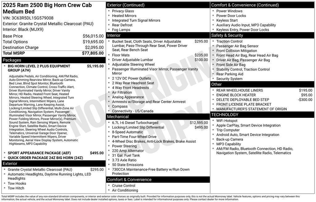 new 2025 Ram 2500 car, priced at $76,915