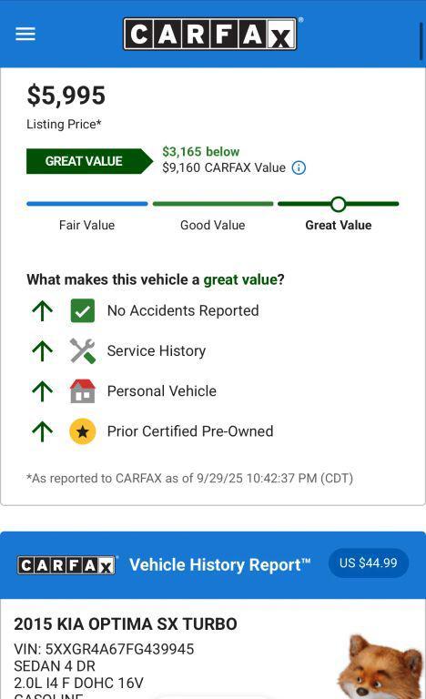 used 2015 Kia Optima car, priced at $5,995