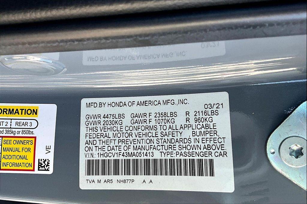 used 2021 Honda Accord car, priced at $24,991