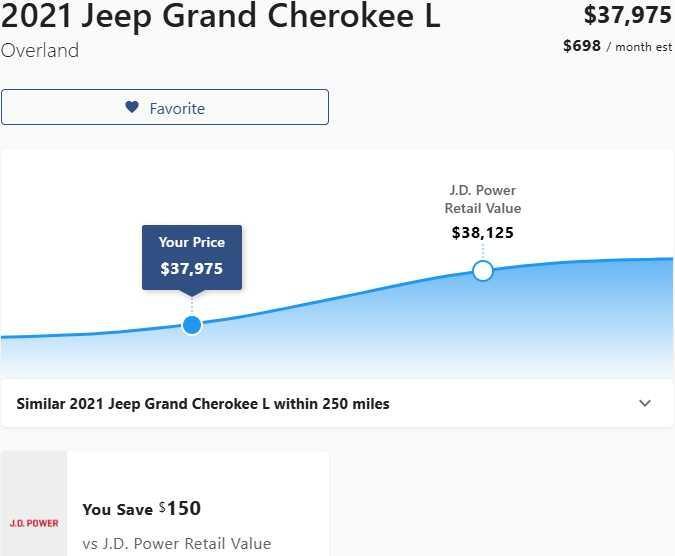 used 2021 Jeep Grand Cherokee L car, priced at $38,500