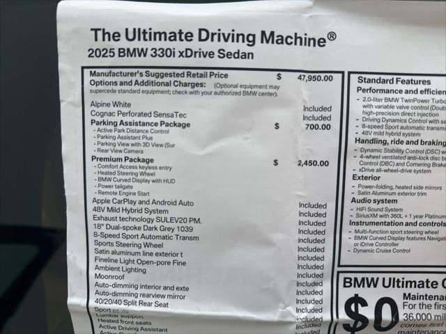 new 2025 BMW 330 car, priced at $52,395