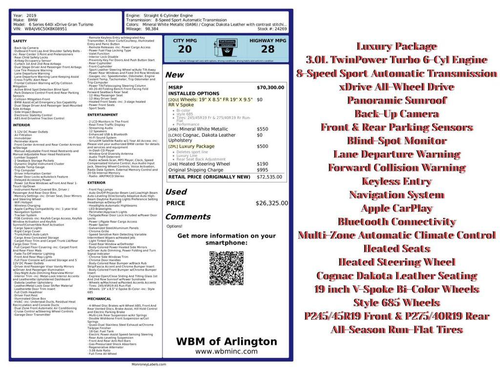 used 2019 BMW 640 Gran Turismo car, priced at $17,995