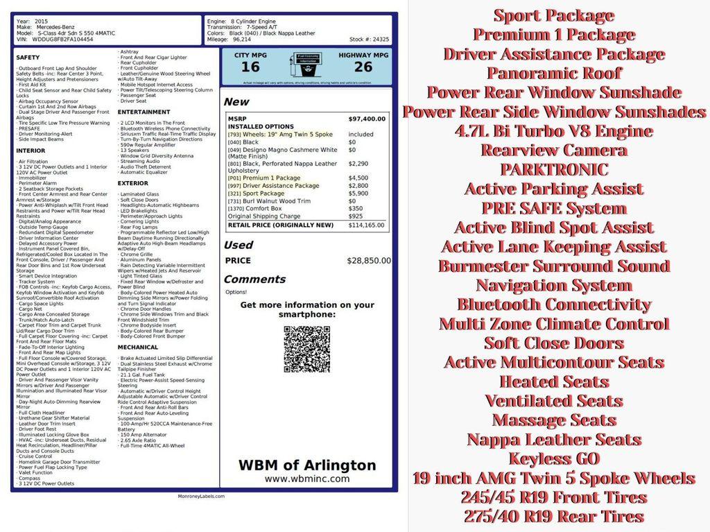 used 2015 Mercedes-Benz S-Class car, priced at $21,795