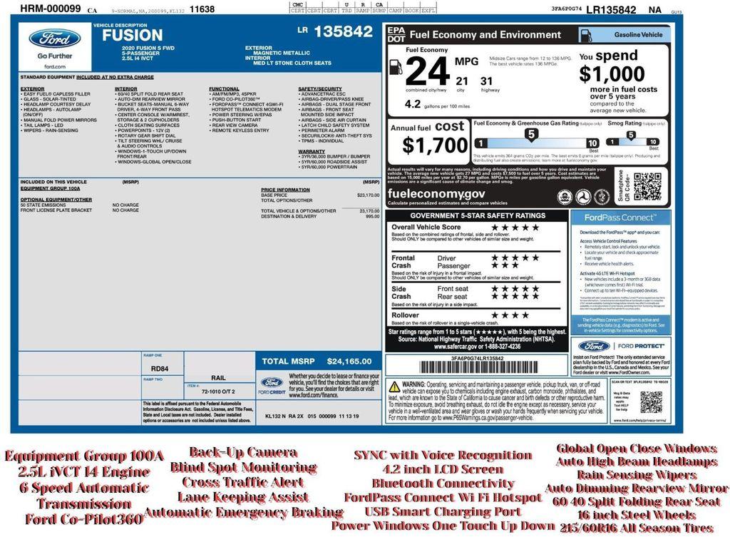 used 2020 Ford Fusion car, priced at $10,995