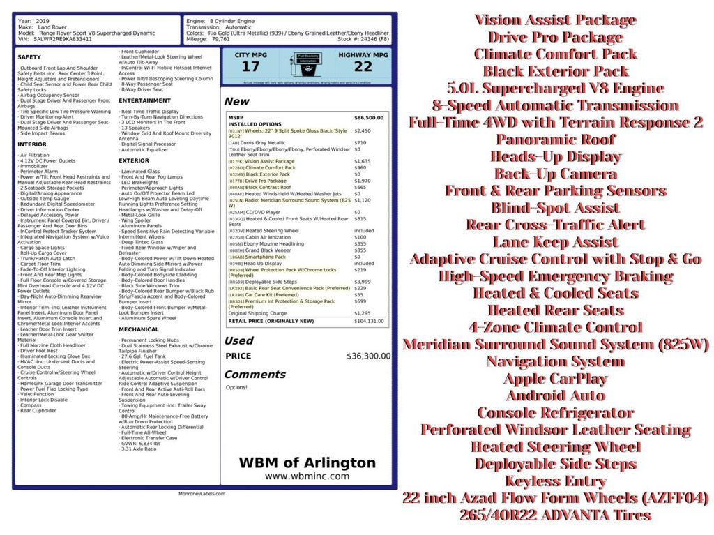 used 2019 Land Rover Range Rover Sport car, priced at $32,895