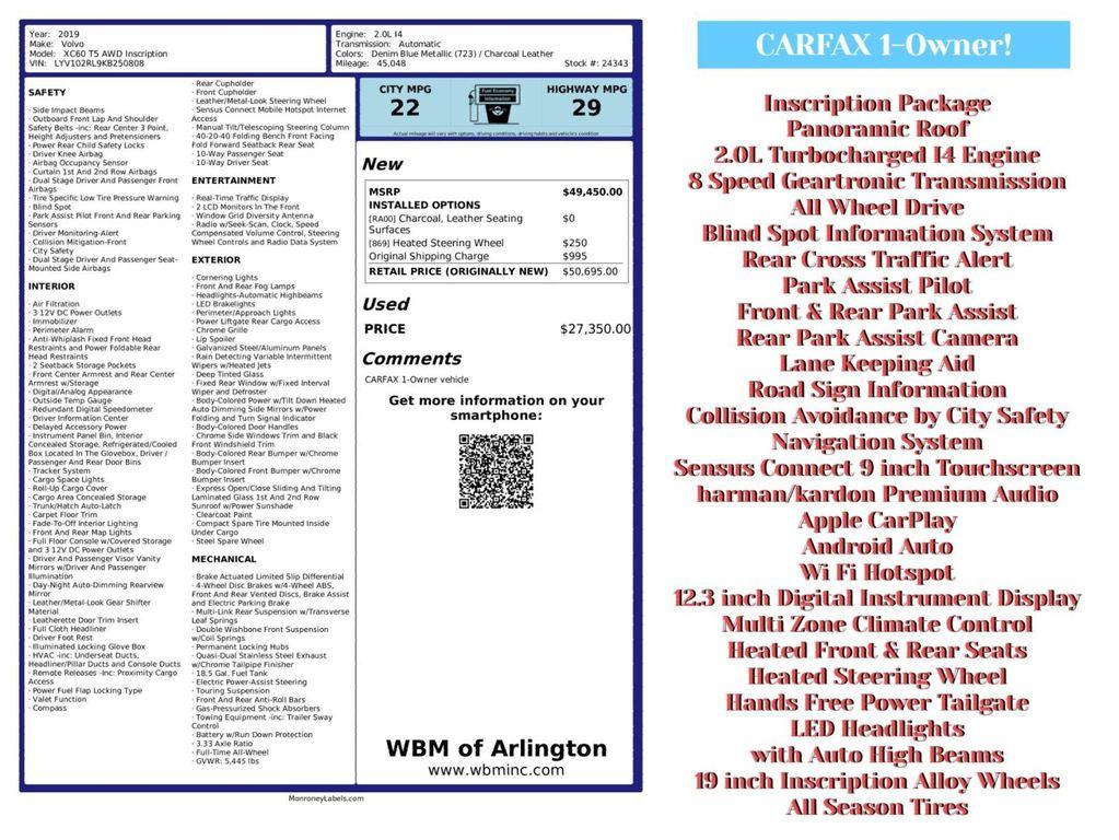 used 2019 Volvo XC60 car, priced at $23,995