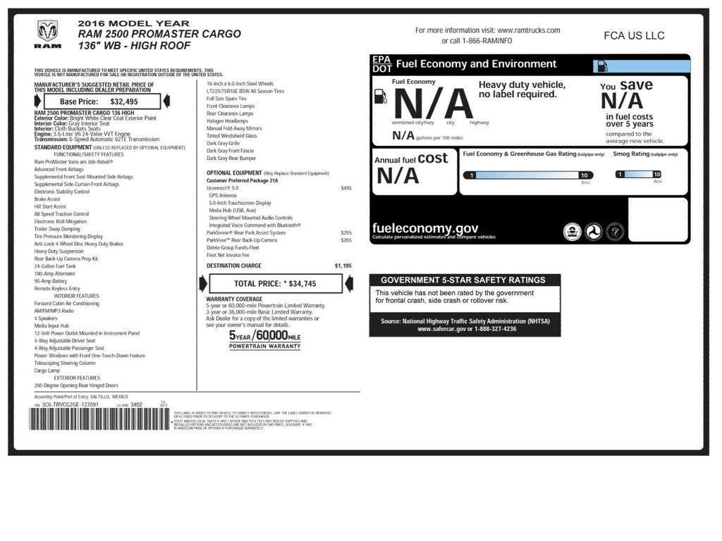used 2016 Ram ProMaster 2500 car, priced at $14,495