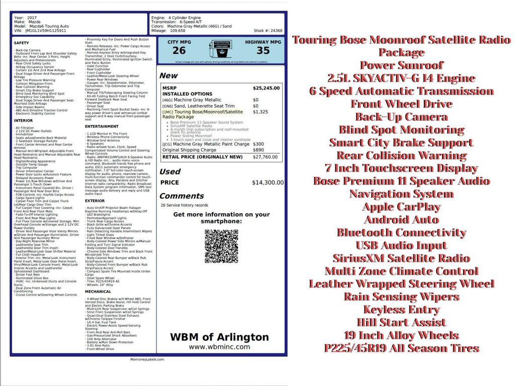 used 2017 Mazda Mazda6 car, priced at $10,895