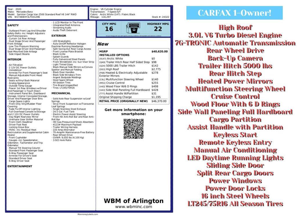 used 2020 Mercedes-Benz Sprinter 2500 car, priced at $20,995