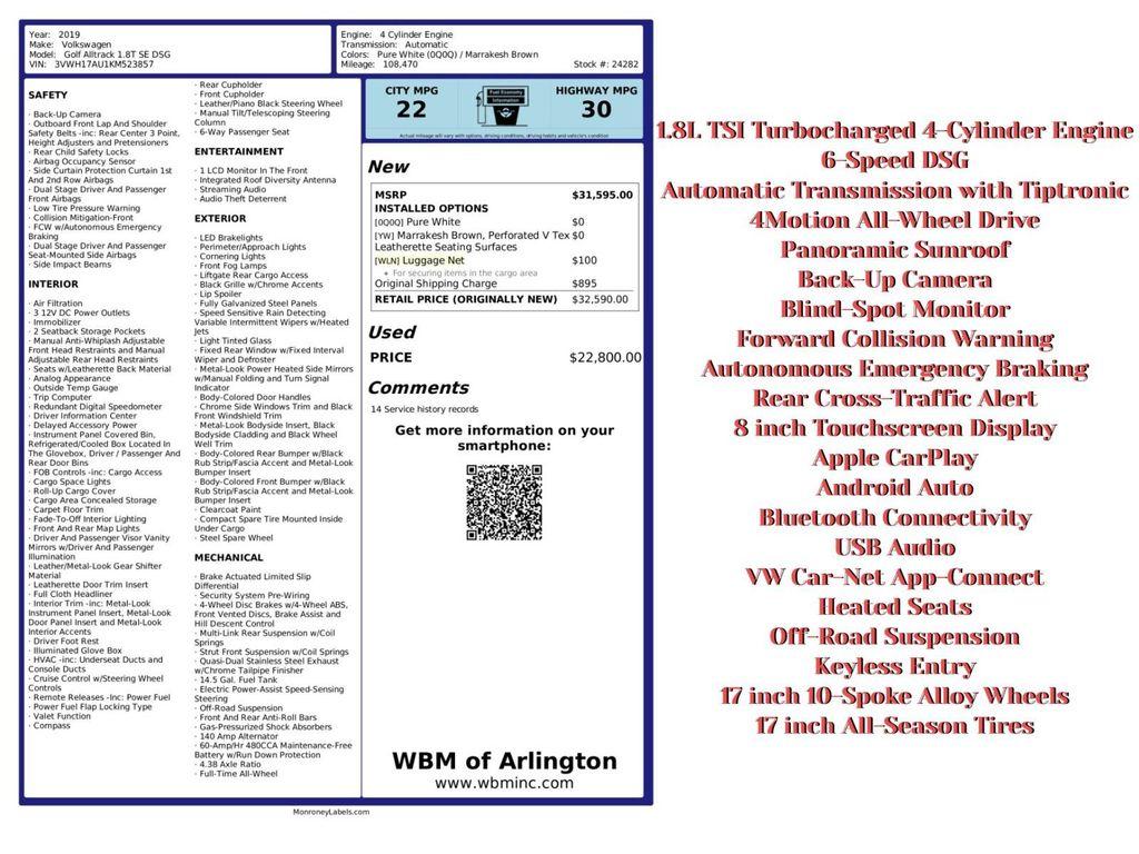 used 2019 Volkswagen Golf Alltrack car, priced at $14,495