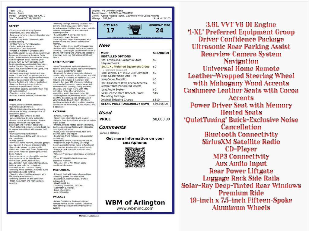 used 2011 Buick Enclave car, priced at $3,495