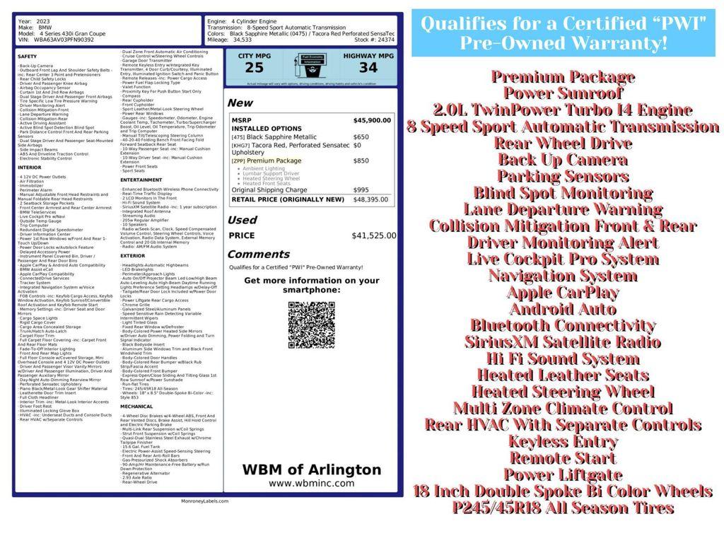 used 2023 BMW 430 Gran Coupe car, priced at $33,495