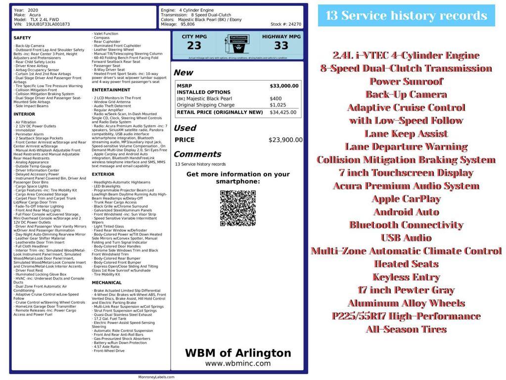used 2020 Acura TLX car, priced at $17,995