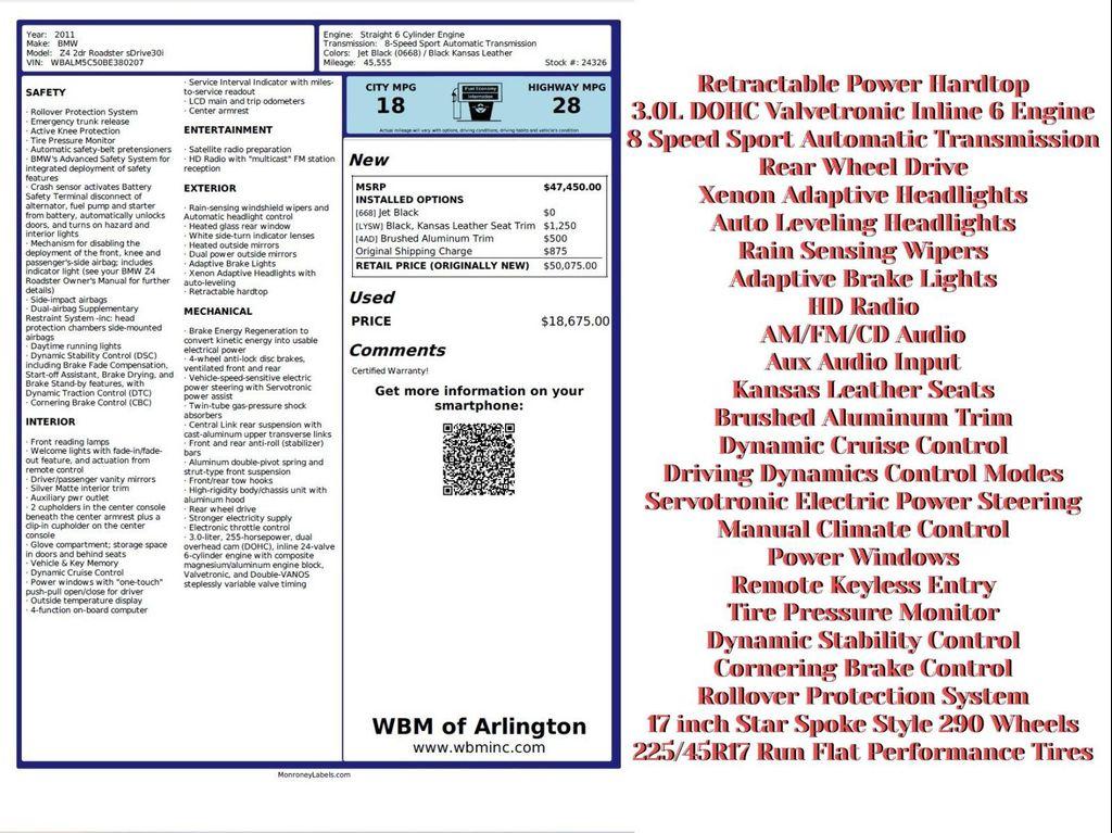 used 2011 BMW Z4 car, priced at $17,995