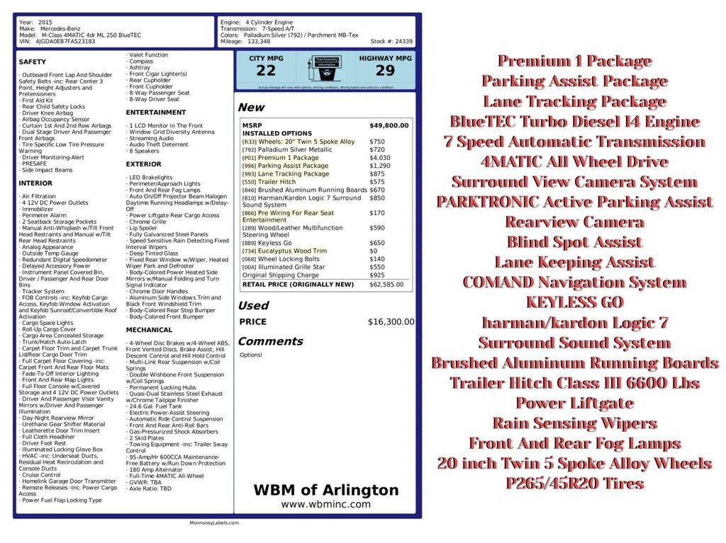 used 2015 Mercedes-Benz M-Class car, priced at $10,995