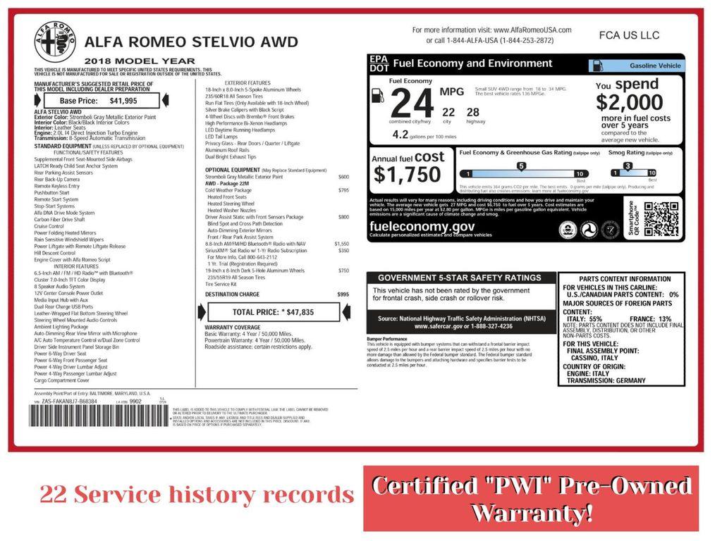 used 2018 Alfa Romeo Stelvio car, priced at $14,995