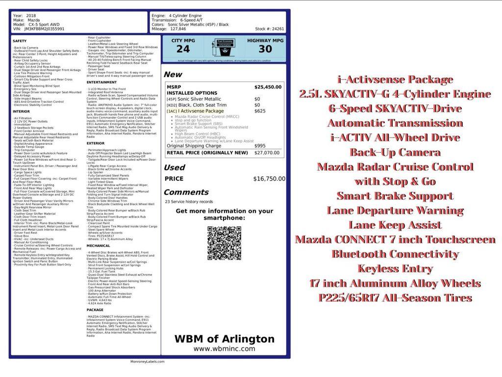 used 2018 Mazda CX-5 car, priced at $10,995